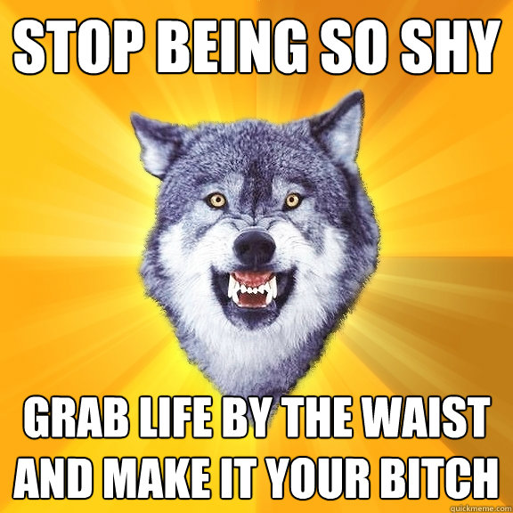 stop being so shy grab life by the waist and make it your bitch  Courage Wolf