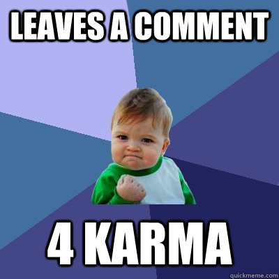 Leaves a comment 4 karma - Leaves a comment 4 karma  Success Kid