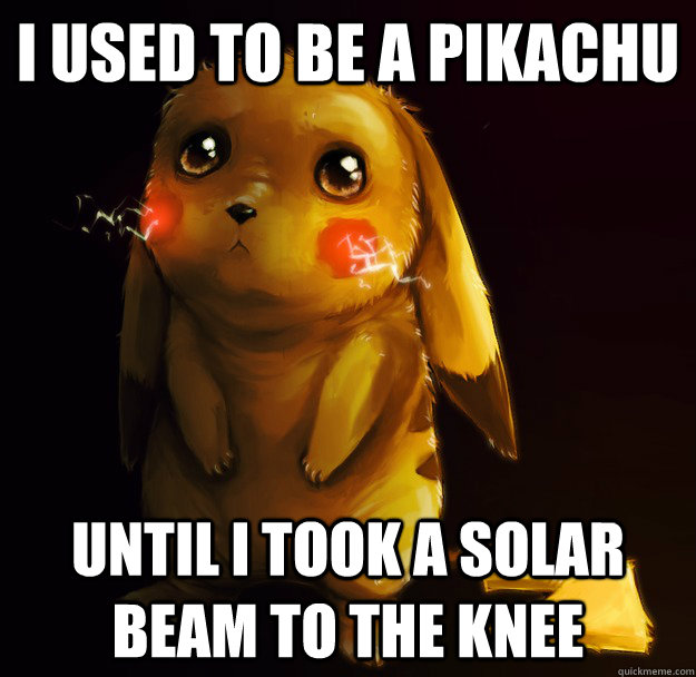 I used to be a pikachu Until i took a solar beam to the knee  