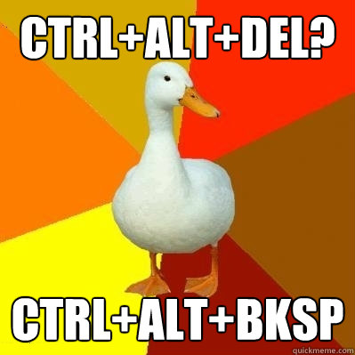 Ctrl+Alt+Del? Ctrl+Alt+Bksp  Tech Impaired Duck