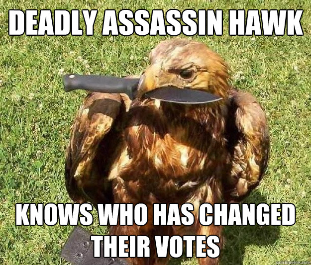 Deadly assassin hawk knows who has changed their votes  