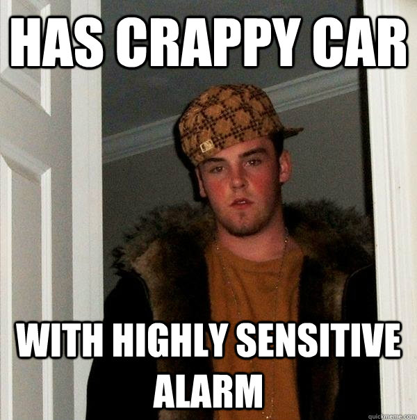 has crappy car with highly sensitive alarm - has crappy car with highly sensitive alarm  Scumbag Steve