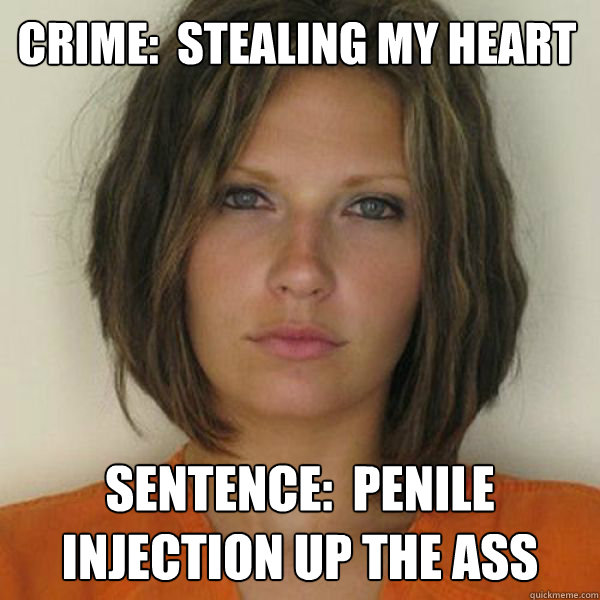 CRIME:  Stealing my heart SENTENCE:  Penile injection up the ass  Attractive Convict