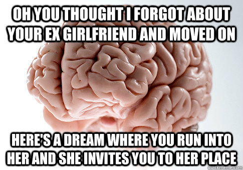 Oh you thought I forgot about your ex girlfriend and moved on Here's a dream where you run into her and she invites you to her place  Scumbag Brain