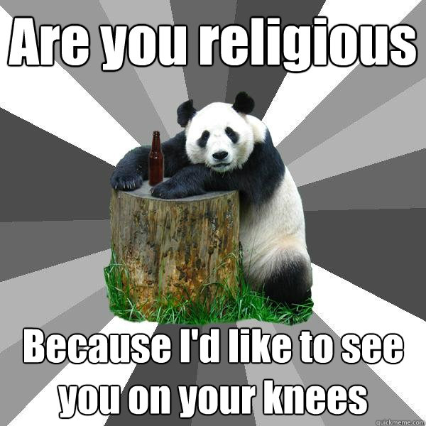 Are you religious  Because I'd like to see you on your knees  Pickup-Line Panda