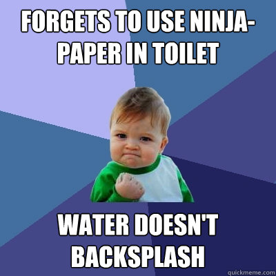 Forgets to use ninja-paper in toilet water doesn't backsplash  Success Kid