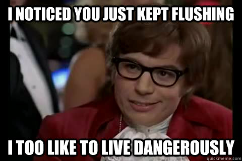 I noticed you just kept flushing i too like to live dangerously  Dangerously - Austin Powers