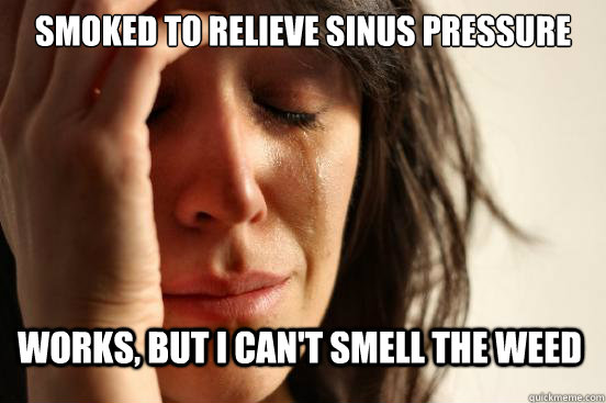 Smoked to relieve sinus pressure Works, but I can't smell the weed - Smoked to relieve sinus pressure Works, but I can't smell the weed  First World Problems