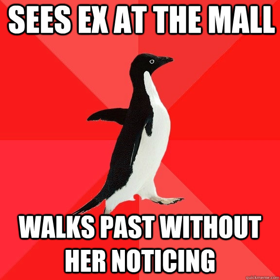 Sees ex at the mall walks past without her noticing  Socially Awesome Penguin