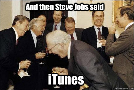 And then Steve Jobs said  iTunes   laughing politicians