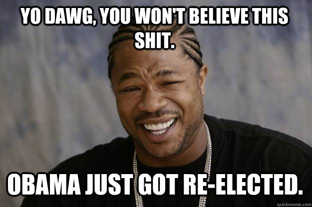 YO DAWG, You won't believe this shit. Obama just got re-elected. - YO DAWG, You won't believe this shit. Obama just got re-elected.  Xzibit meme