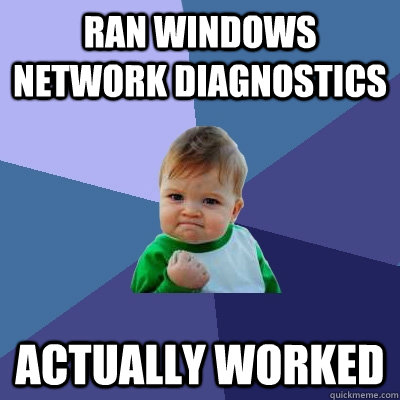 Ran Windows Network Diagnostics Actually Worked  Success Kid