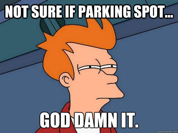 Not sure if parking spot... god damn it.  Futurama Fry