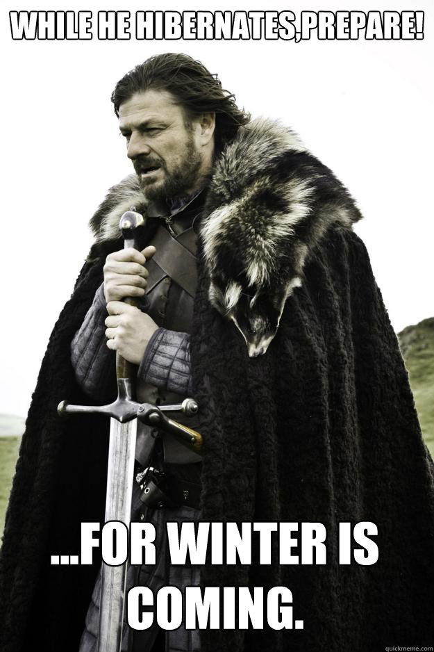 WHILE HE HIBERNATES,PREPARE! ...FOR Winter IS COMING.  Winter is coming