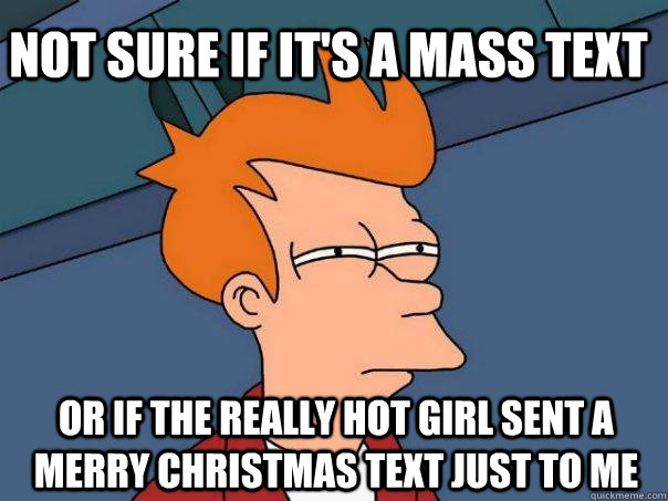 Not sure if it's a mass text or if the really hot girl sent a merry christmas text just to me - Not sure if it's a mass text or if the really hot girl sent a merry christmas text just to me  Futurama Fry