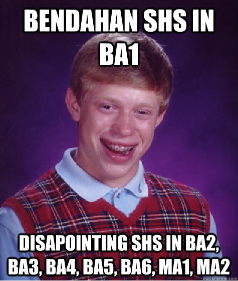 BENDAHAN SHS IN BA1 DISAPOINTING SHS IN BA2, BA3, BA4, BA5, BA6, MA1, MA2  Bad Luck Brian