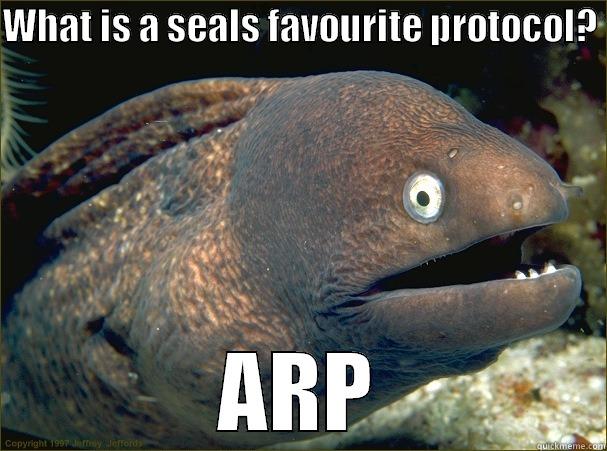 Made this joke to myself today. Engineering has made me a nerd. - WHAT IS A SEALS FAVOURITE PROTOCOL?  ARP Bad Joke Eel