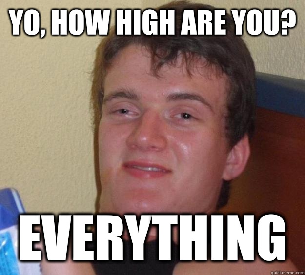 Yo, how high are you? Everything  10 Guy