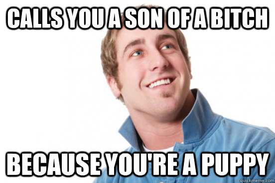 calls you a son of a bitch because you're a puppy  Misunderstood Douchebag