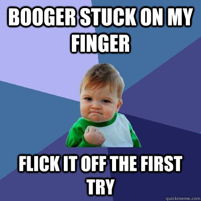 Booger Stuck on my finger flick it off the first try - Booger Stuck on my finger flick it off the first try  Success Kid