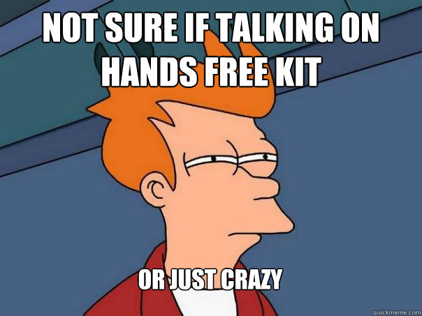 Not sure if talking on hands free kit Or just crazy  Futurama Fry