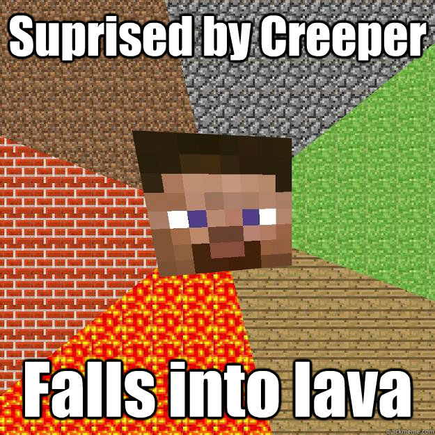 Suprised by Creeper Falls into lava  Minecraft