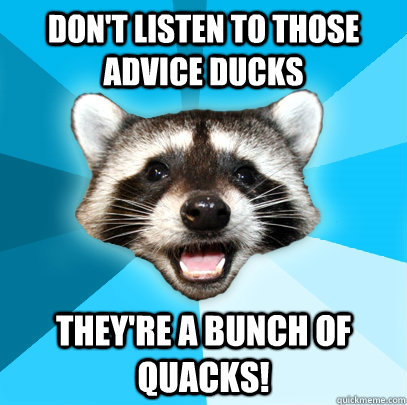 DON'T LISTEN TO THOSE ADVICE DUCKS THEY'RE A BUNCH OF QUACKS!   Lame Pun Coon