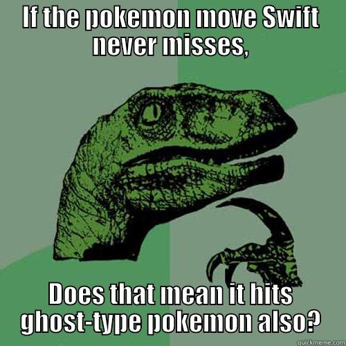 Extra Swiftyness... - IF THE POKEMON MOVE SWIFT NEVER MISSES, DOES THAT MEAN IT HITS GHOST-TYPE POKEMON ALSO? Philosoraptor