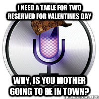 I need a table for two reserved for valentines day Why, is you mother going to be in town?  