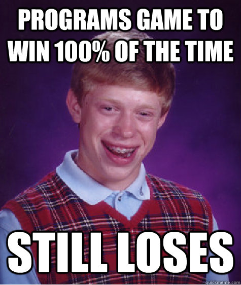 Programs game to win 100% of the time still loses  Bad Luck Brian