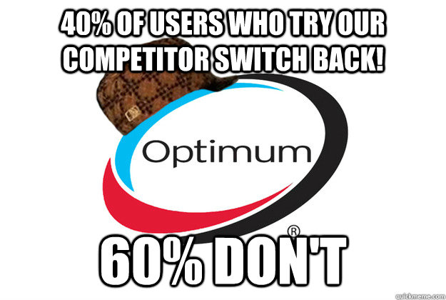 40% of users who try our competitor switch back! 60% don't - 40% of users who try our competitor switch back! 60% don't  scumbag optimum