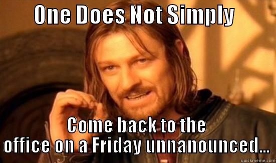 Friday Work -         ONE DOES NOT SIMPLY           COME BACK TO THE OFFICE ON A FRIDAY UNANNOUNCED... Boromir