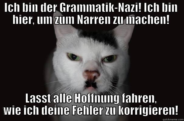 ICH BIN DER GRAMMATIK-NAZI! ICH BIN HIER, UM ZUM NARREN ZU MACHEN! LASST ALLE HOFFNUNG FAHREN, WIE ICH DEINE FEHLER ZU KORRIGIEREN! Misc