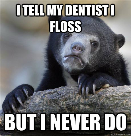 I tell my dentist i floss but i never do  Confession Bear