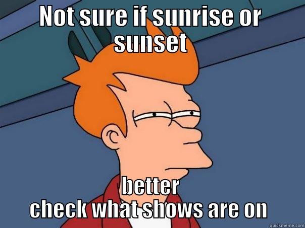 NOT SURE IF SUNRISE OR SUNSET BETTER CHECK WHAT SHOWS ARE ON  Futurama Fry