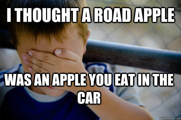 I thought a road apple  was an apple you eat in the car  Confession kid