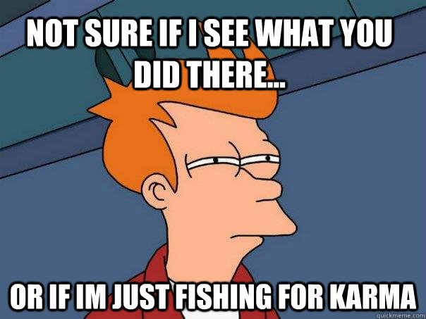 Not sure if I see what you did there... Or if im just fishing for karma  Futurama Fry