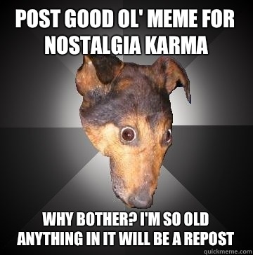 Post good ol' meme for nostalgia karma Why bother? I'm so old anything in it will be a repost - Post good ol' meme for nostalgia karma Why bother? I'm so old anything in it will be a repost  Depression Dog