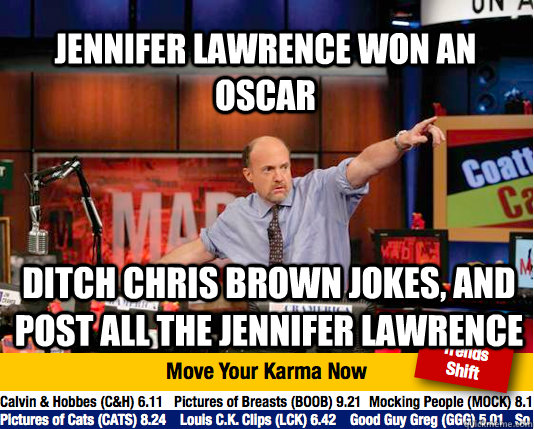 Jennifer lawrence Won an Oscar ditch chris brown jokes, and post all the jennifer lawrence  Mad Karma with Jim Cramer