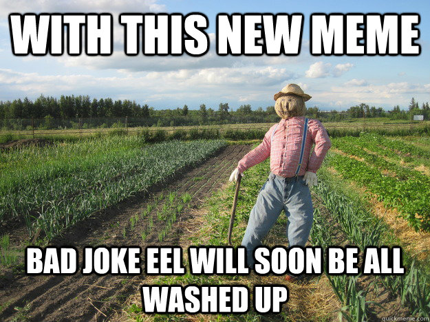 With this new meme Bad Joke Eel will soon be all washed up  Scarecrow