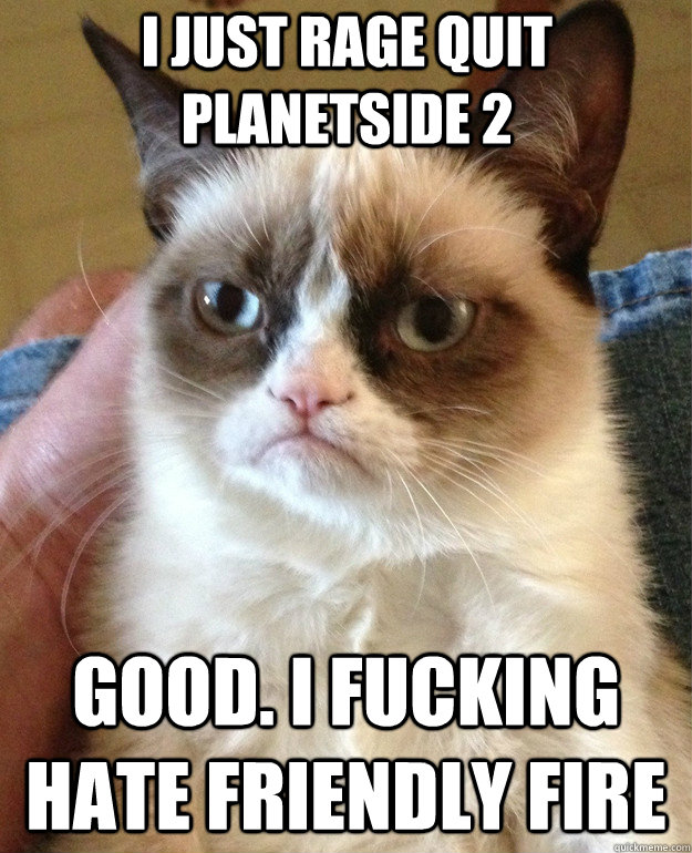 i just rage quit planetside 2 Good. I fucking hate friendly fire  Grumpy Cat