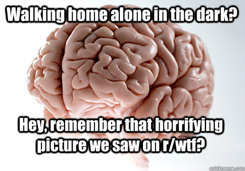 Walking home alone in the dark? Hey, remember that horrifying picture we saw on r/wtf?  Scumbag Brain