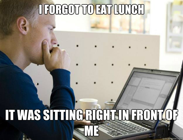 I FORGOT TO EAT LUNCH IT WAS SITTING RIGHT IN FRONT OF ME  Programmer