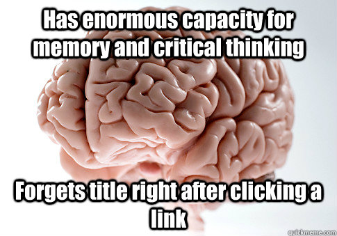 Has enormous capacity for memory and critical thinking Forgets title right after clicking a link  Scumbag Brain