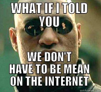 THE INTERNET - WHAT IF I TOLD YOU WE DON'T HAVE TO BE MEAN ON THE INTERNET Matrix Morpheus