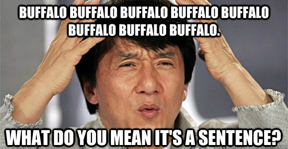 Buffalo buffalo Buffalo buffalo buffalo buffalo Buffalo buffalo. What do you mean it's a sentence? - Buffalo buffalo Buffalo buffalo buffalo buffalo Buffalo buffalo. What do you mean it's a sentence?  Confused Jackie Chan