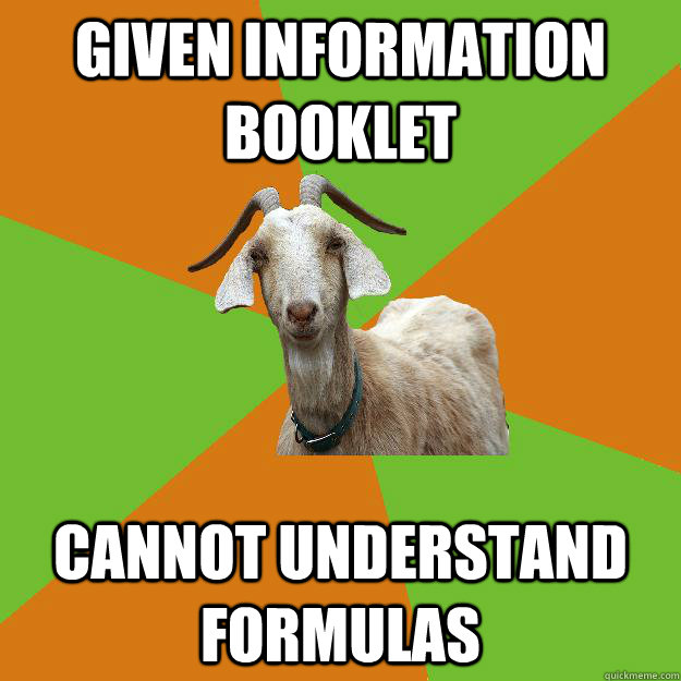 given information booklet cannot understand formulas  IB Goat