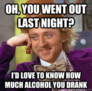 Oh, you went out last night? I'd love to know how much alcohol you drank  Condescending Wonka