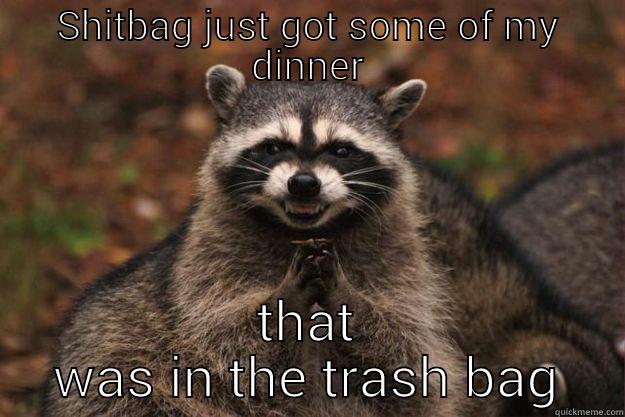 SHITBAG JUST GOT SOME OF MY DINNER THAT WAS IN THE TRASH BAG Evil Plotting Raccoon