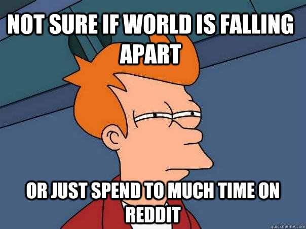 Not sure if world is falling apart Or just spend to much time on reddit  Futurama Fry